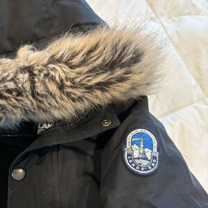 M Lands End Black Fur Hooded Winter Coat and up Up Snow suit / snow pants size 6